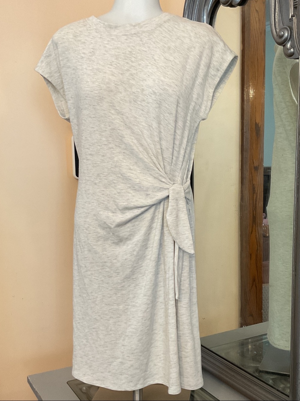 Cable & Gauge Heather Light Gray Knot-Side Knit Mini Dress